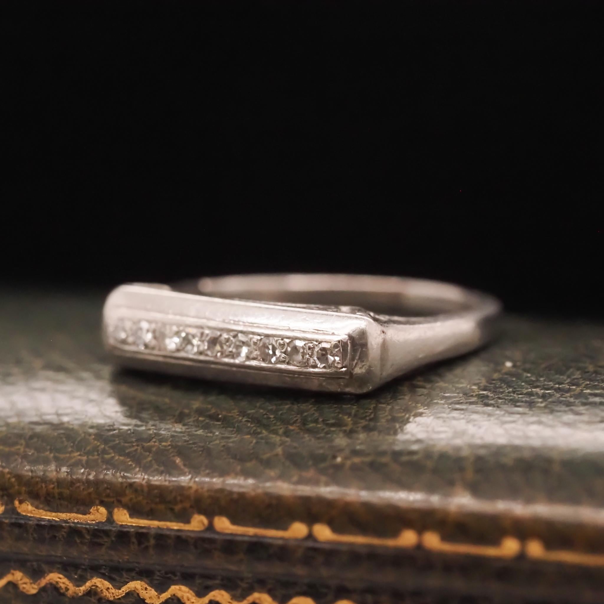 Circa 1920s Art Deco Palladium Diamond Wedding Band For Sale 1