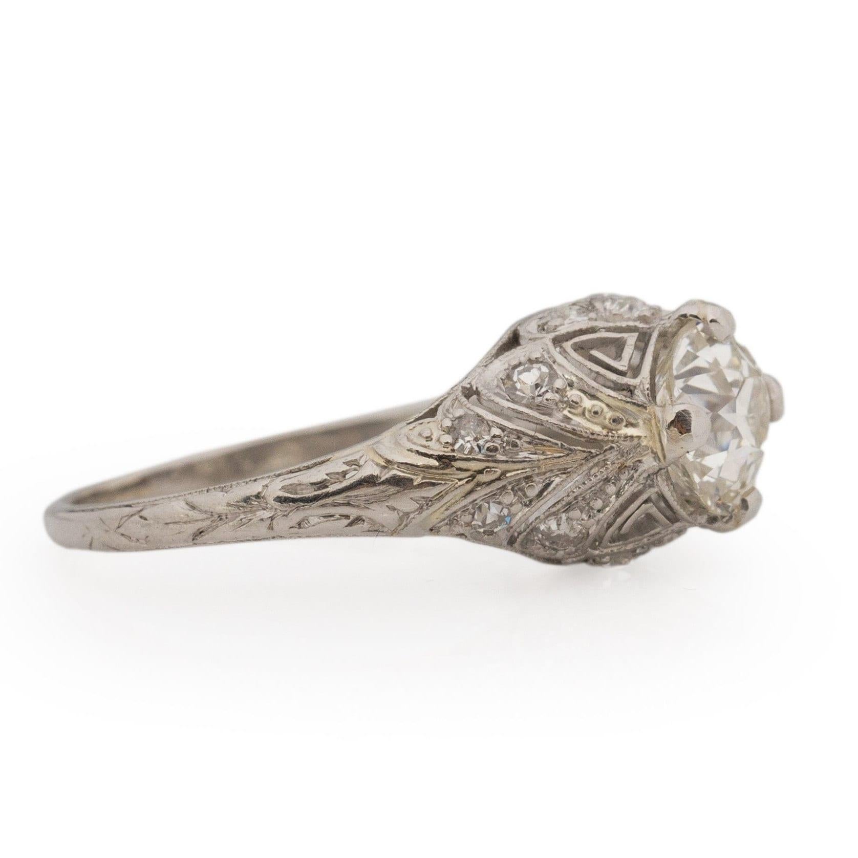 Circa 1920's Art Deco Platinum 1.02Ct Old European Cut Diamond Ring In Good Condition For Sale In Addison, TX