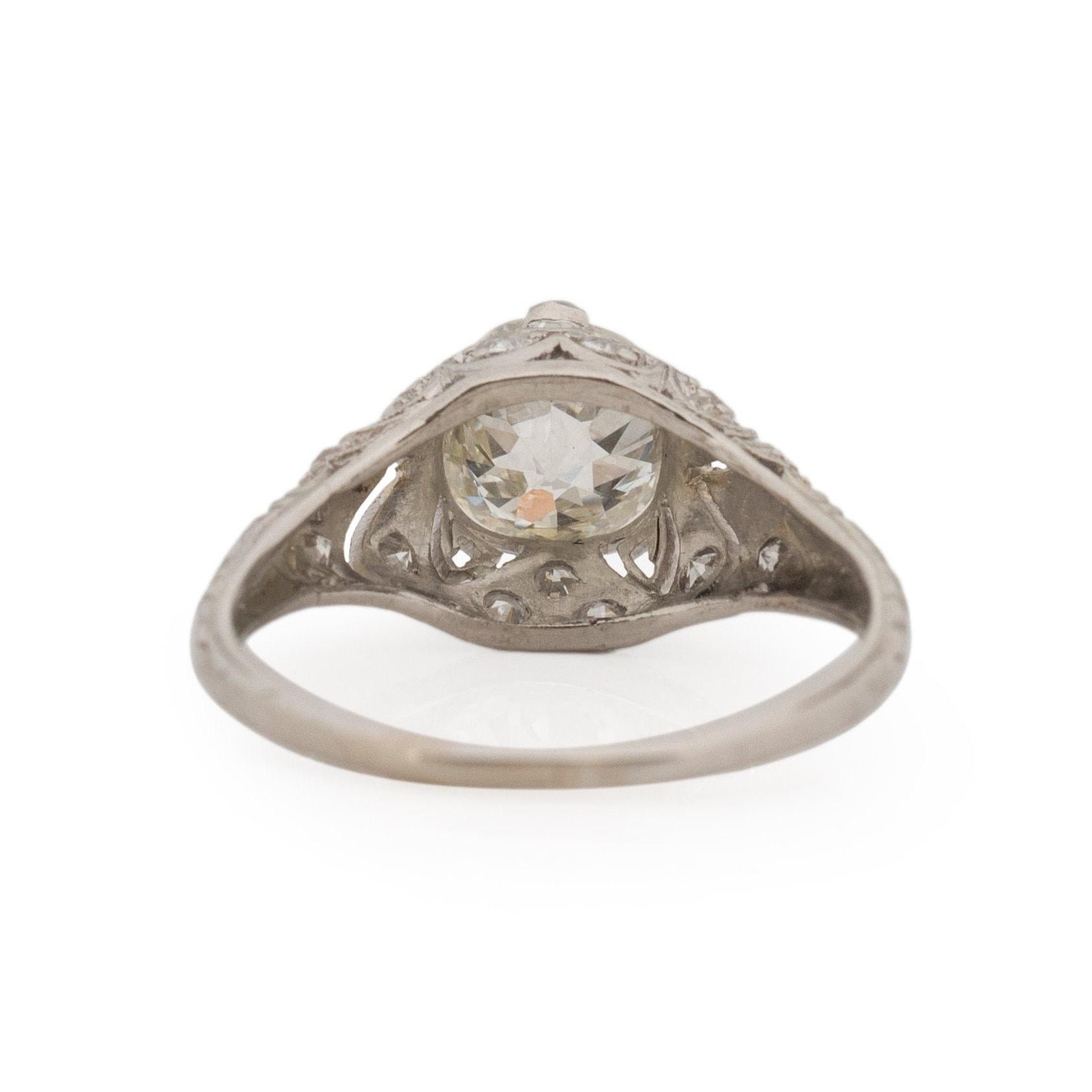 Women's Circa 1920's Art Deco Platinum 1.02Ct Old European Cut Diamond Ring