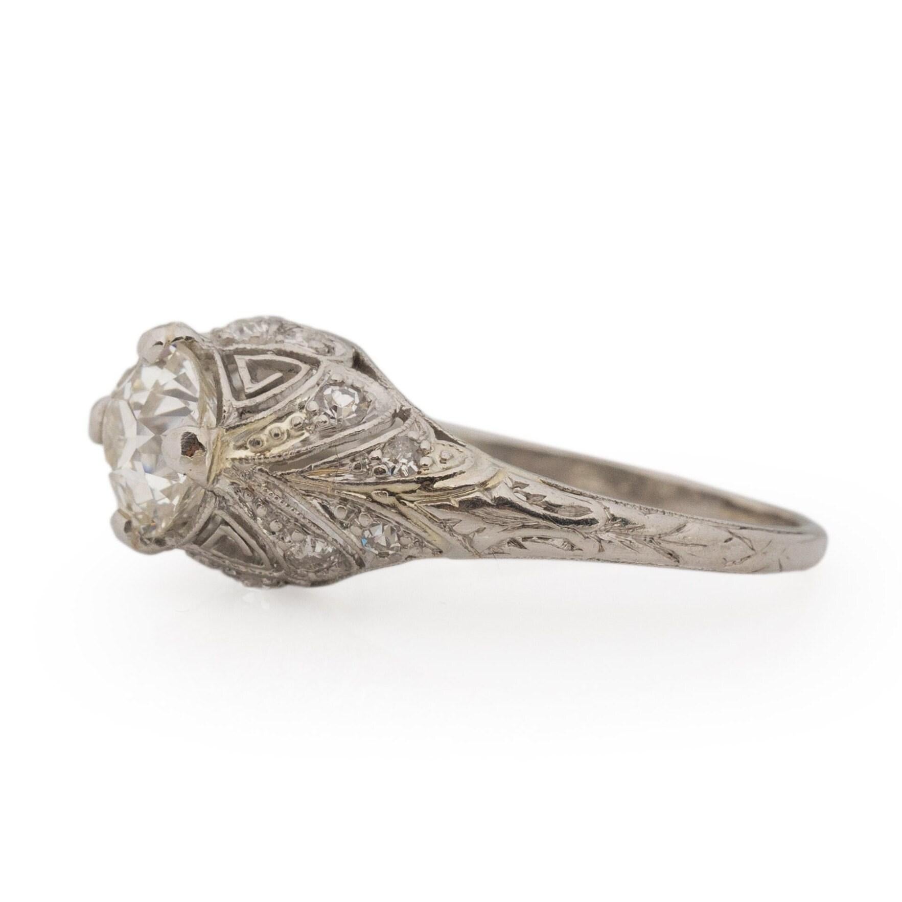 Circa 1920's Art Deco Platinum 1.02Ct Old European Cut Diamond Ring 1