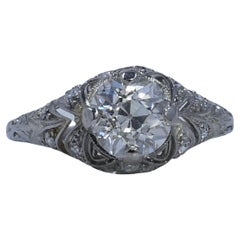 Bague Art déco en platine avec diamant taille vieille Europe de 1,02 carat, années 1920