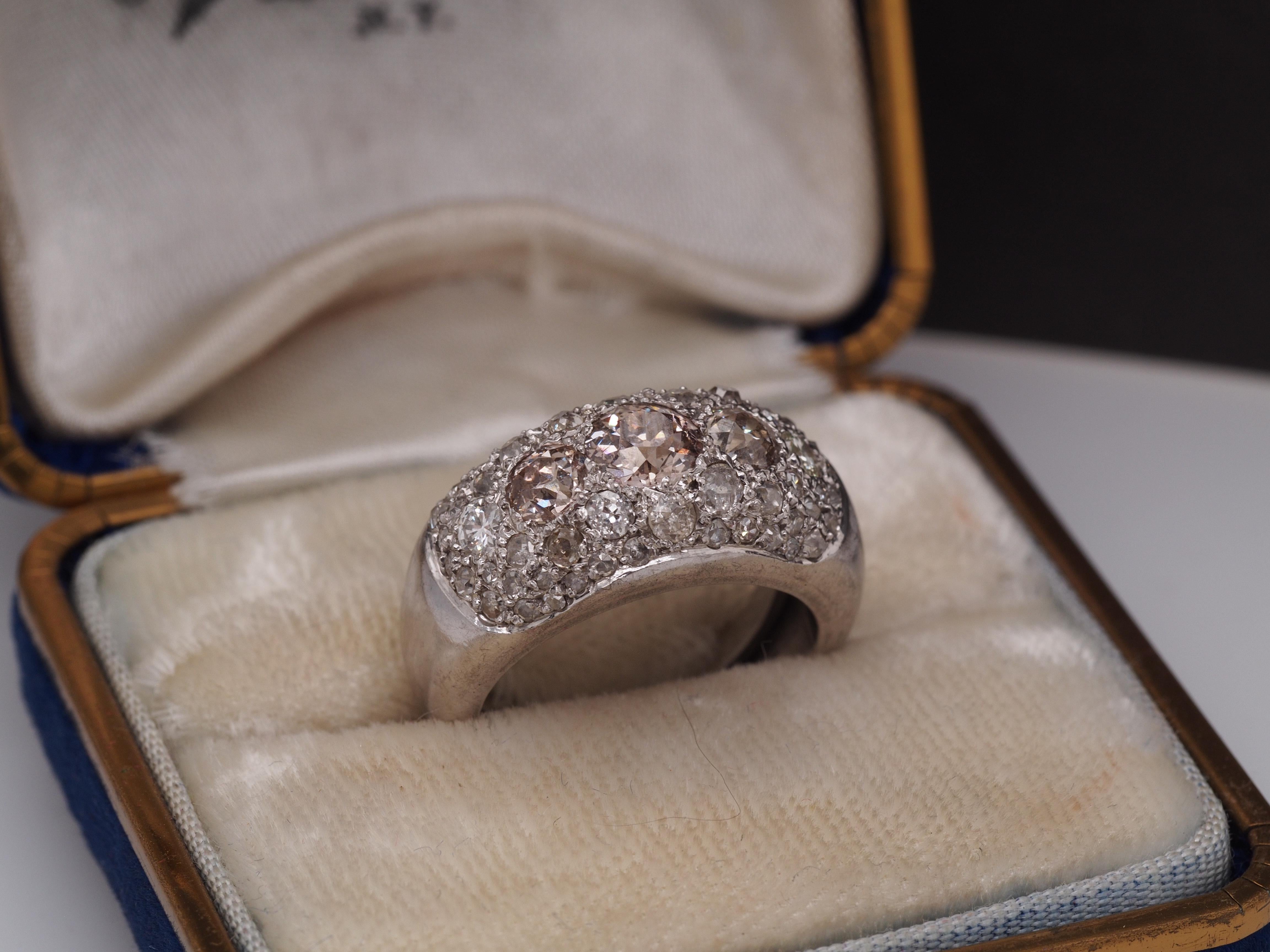 Circa 1920s Art Deco Platinum 1.50cttw Old Mine Cut Cluster Diamond Ring For Sale 1