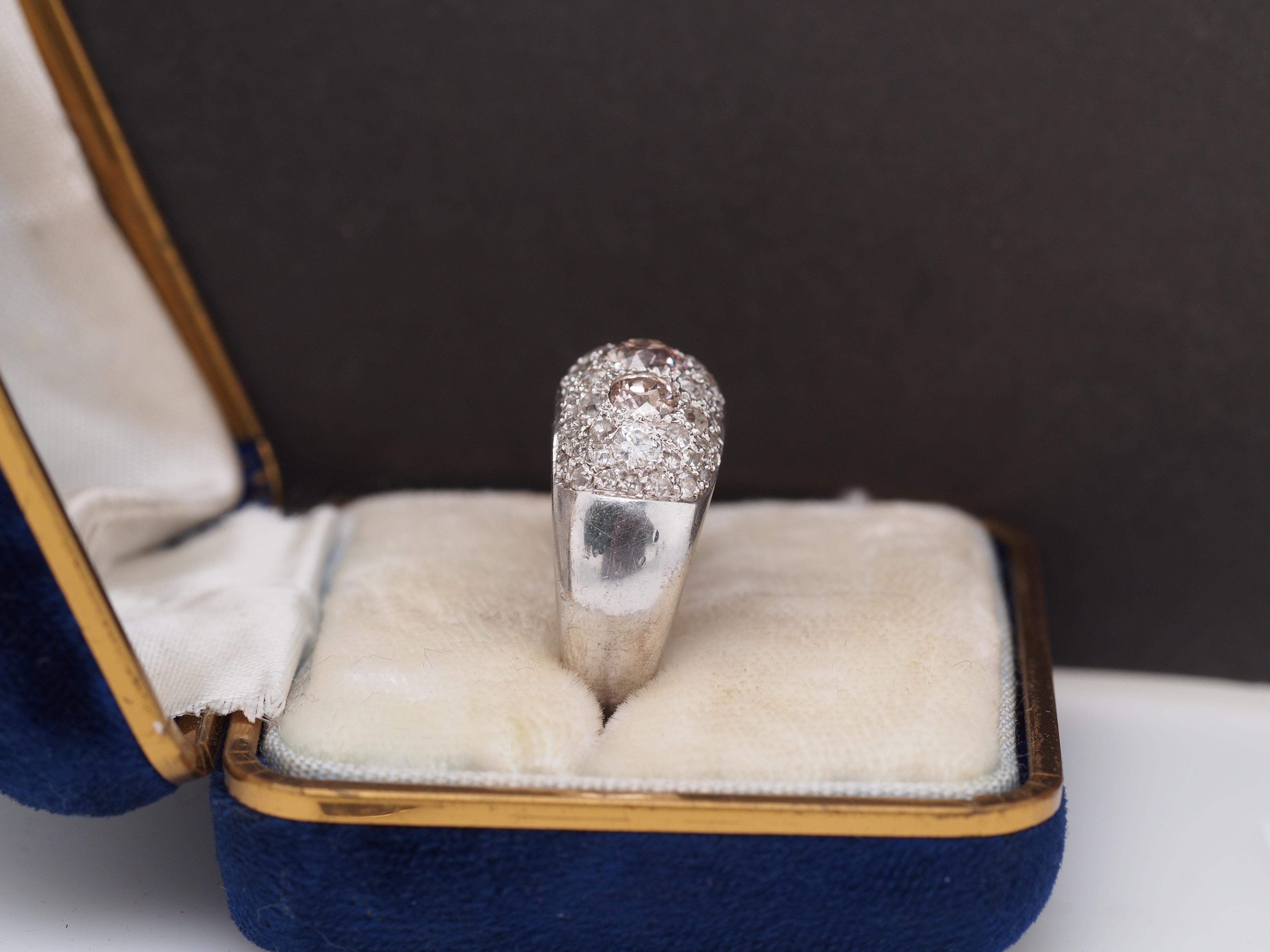 Circa 1920s Art Deco Platinum 1.50cttw Old Mine Cut Cluster Diamond Ring For Sale 2