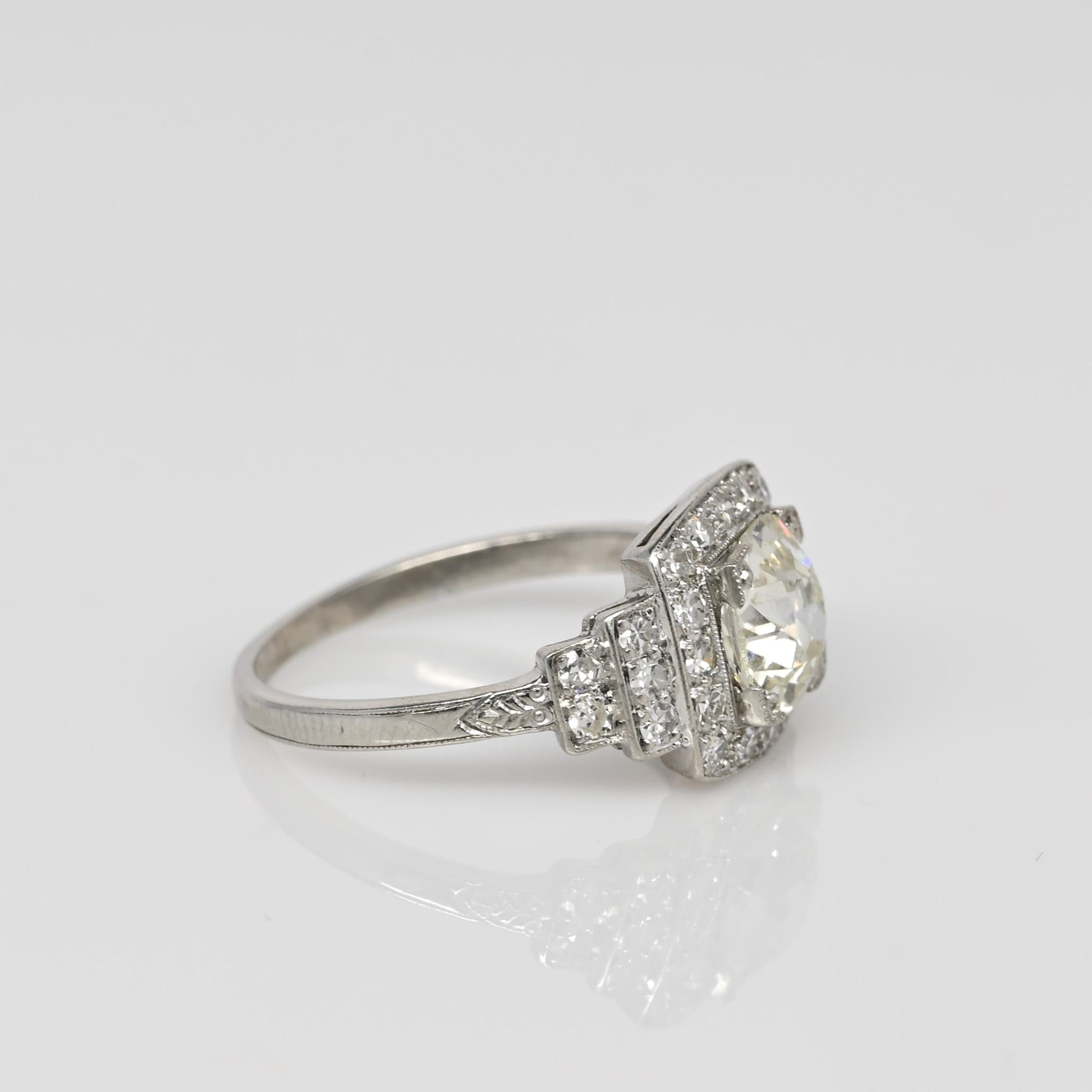 Square Cut Circa 1920's Art Deco Platinum 1.58Ct GIA Certified Old European Cut Square Halo