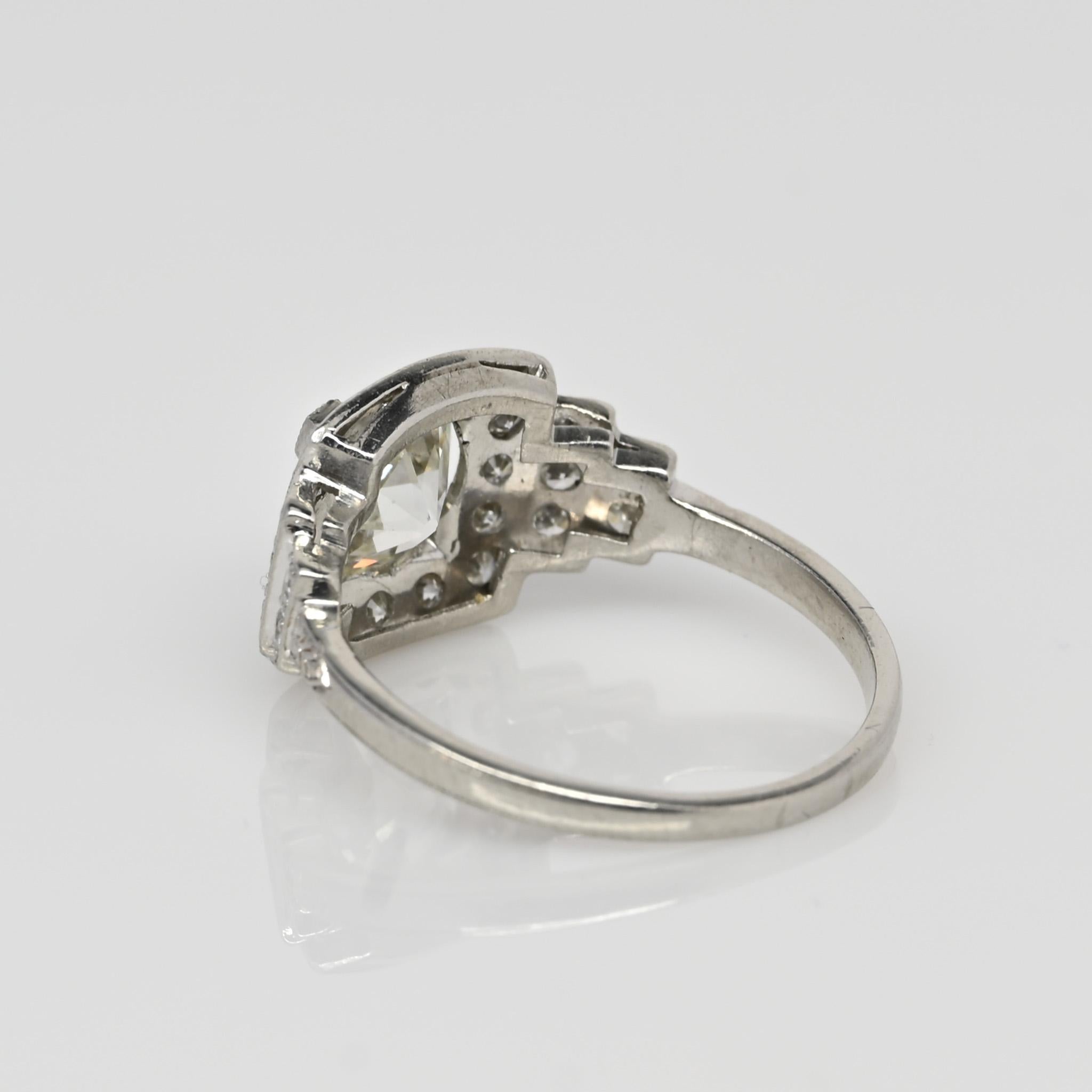 Women's Circa 1920's Art Deco Platinum 1.58Ct GIA Certified Old European Cut Square Halo
