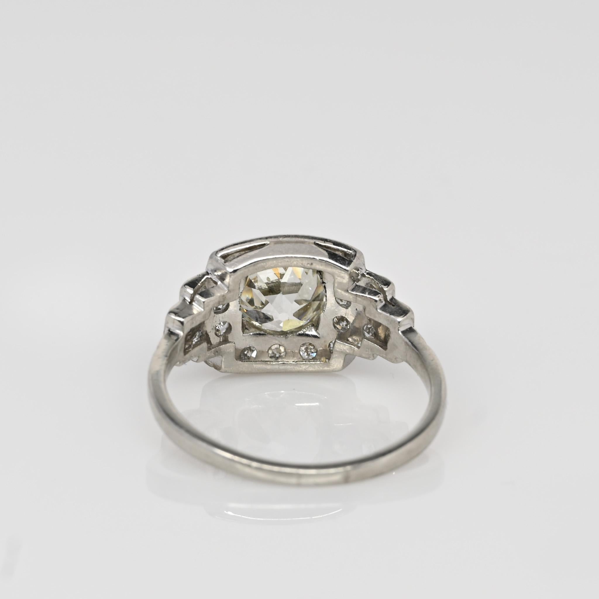 Circa 1920's Art Deco Platinum 1.58Ct GIA Certified Old European Cut Square Halo 1