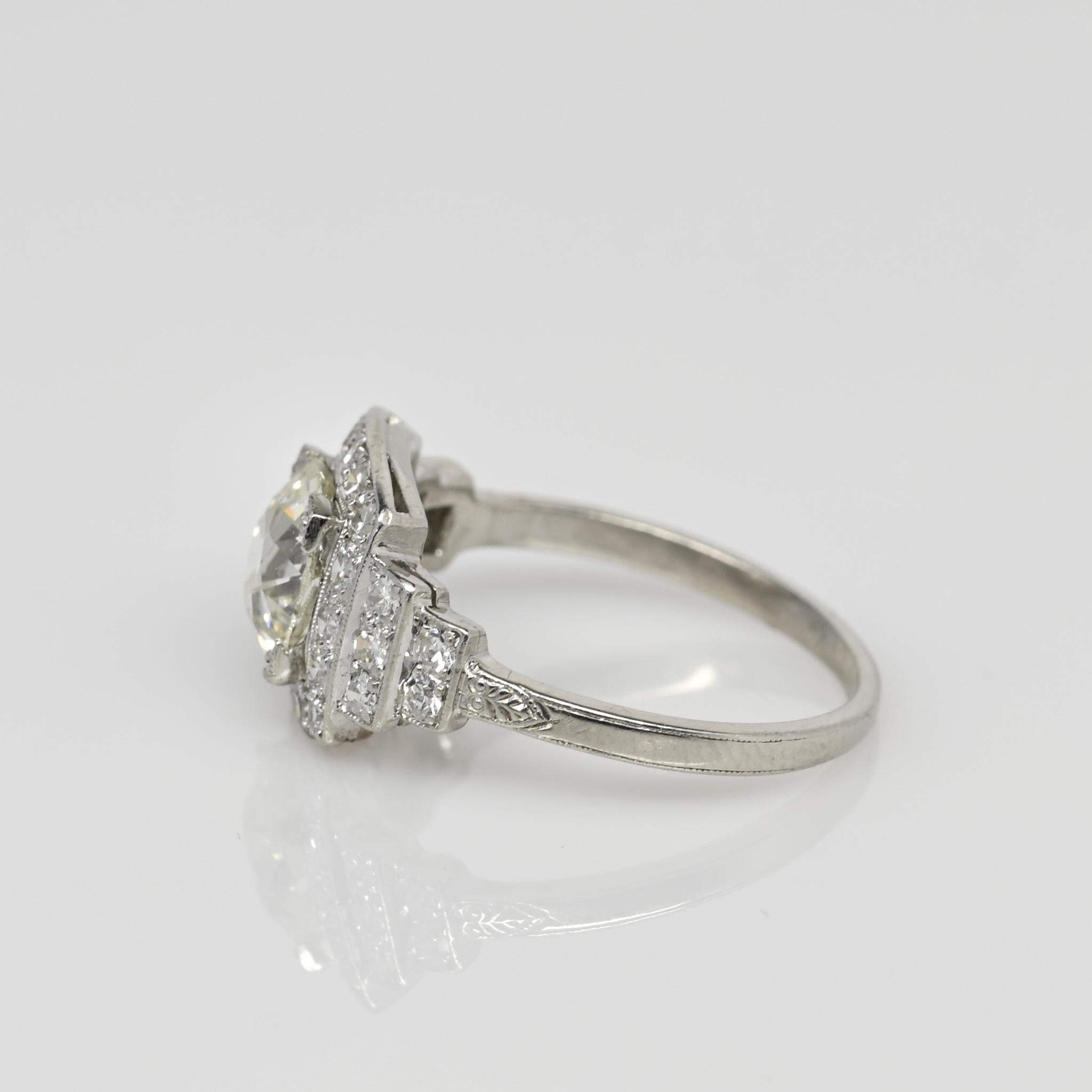 Circa 1920's Art Deco Platinum 1.58Ct GIA Certified Old European Cut Square Halo 2