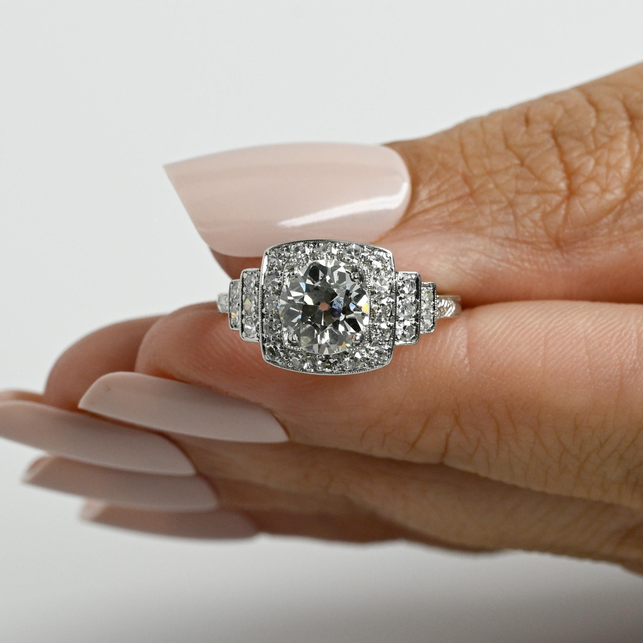 Circa 1920's Art Deco Platinum 1.58Ct GIA Certified Old European Cut Square Halo 4