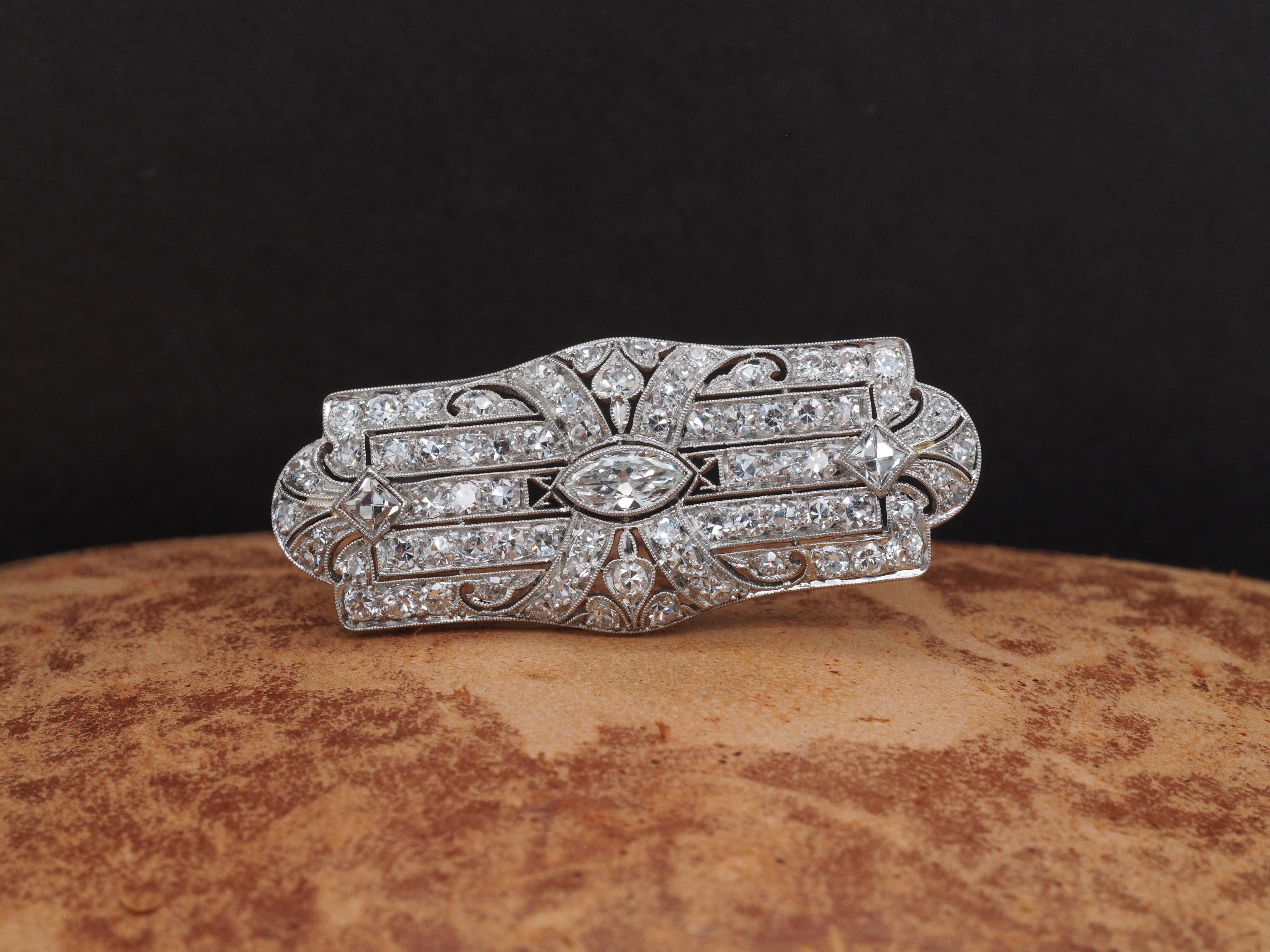Item Details:
Metal Type: Platinum [Hallmarked, and Tested]
Weight: 7.3grams
Diamonds Details:
Total Diamond Weight: 2.50ct, total weight
Center Diamond: Antique Marquise, .50ct, G-H Color, VS Clarity, Natural
Side Diamonds: 2.00ct, total weight.