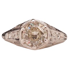 Antique Circa 1920s Art Deco Platinum .90ct Old European Diamond Engagement Ring