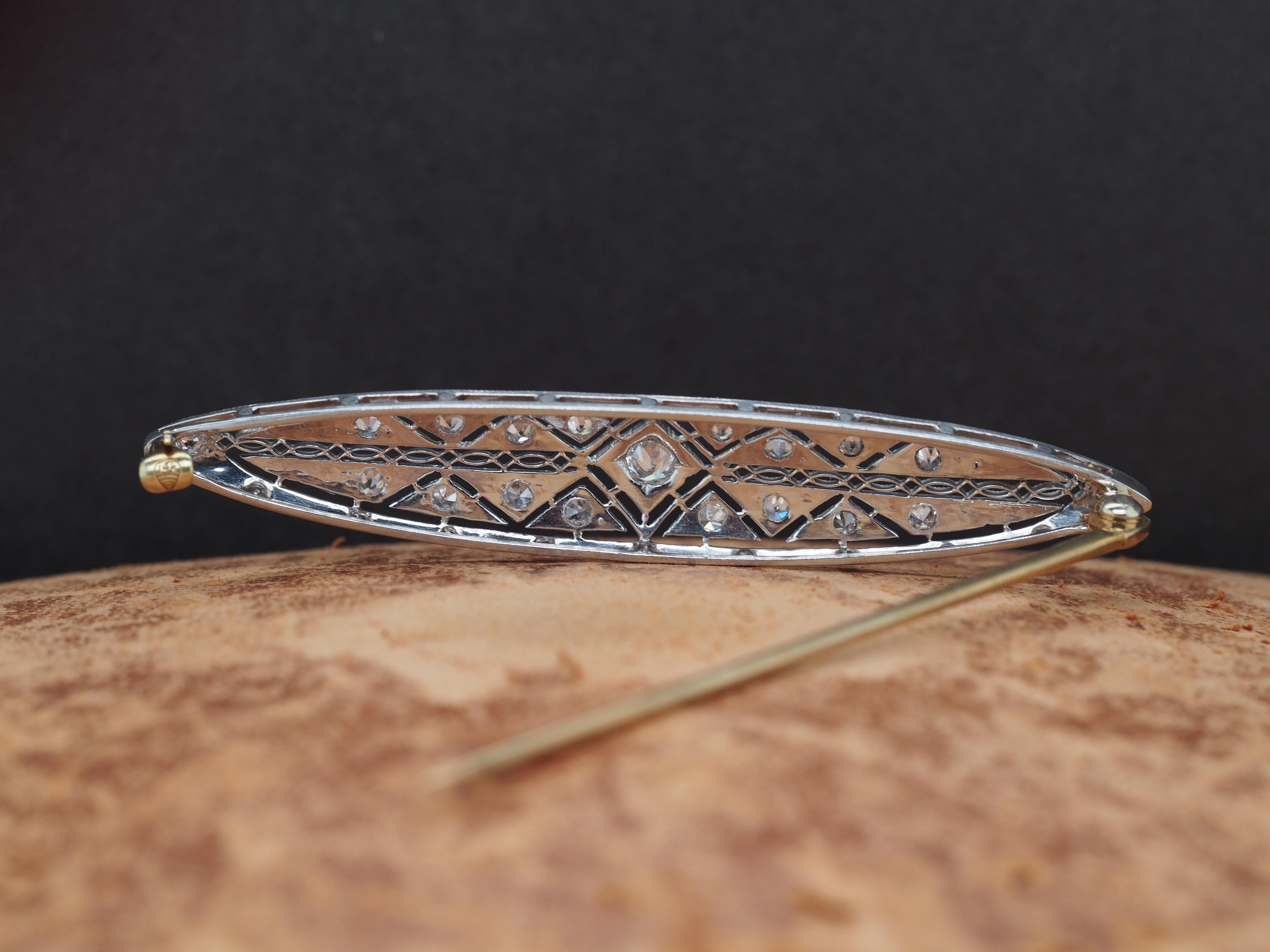  Broche Art déco des années 1920 en platine et or jaune 14 carats avec diamants européens anciens Pour femmes 