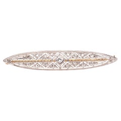 Broche Art déco des années 1920 en platine et or jaune 14 carats avec diamants européens anciens
