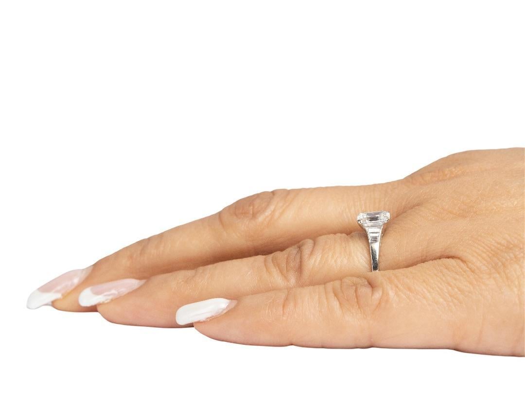 Circa 1920s Art Deco Platinum Antique Step Cut Emerald Engagement Ring For Sale 1