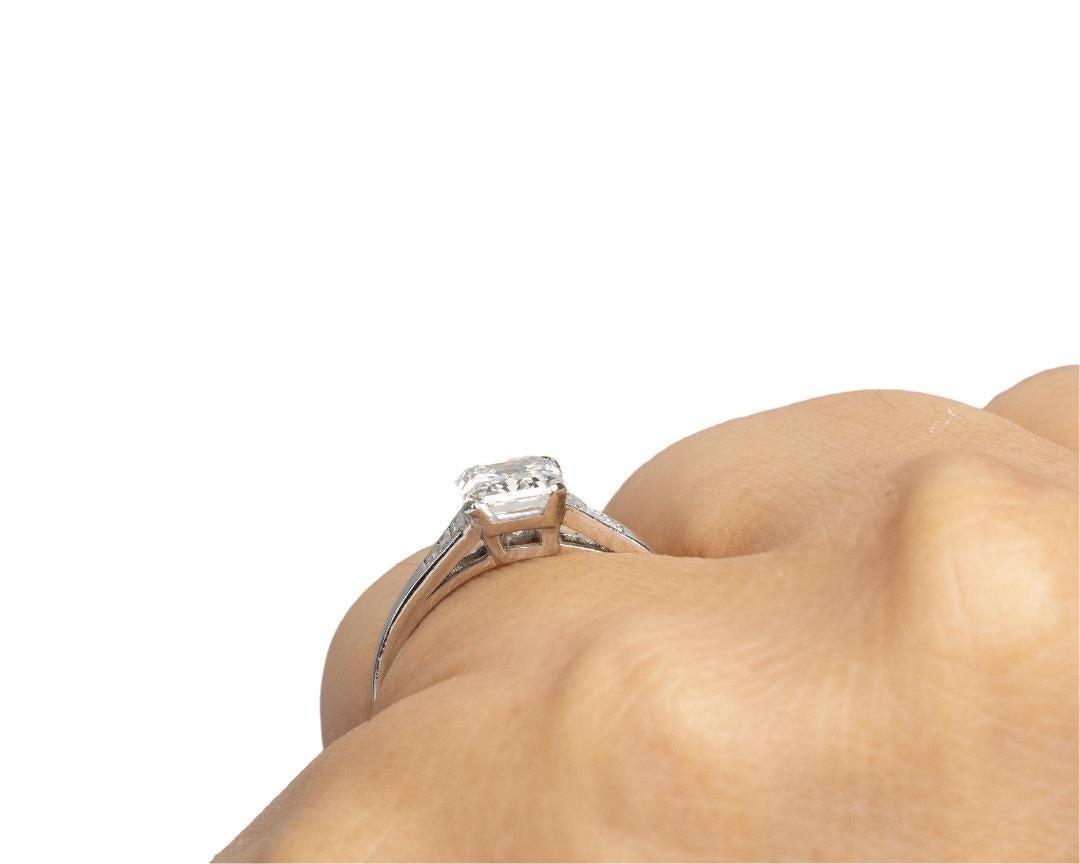 Circa 1920s Art Deco Platinum Antique Step Cut Emerald Engagement Ring For Sale 2