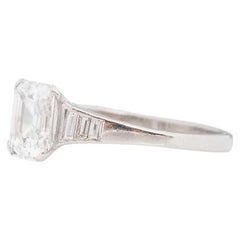 Circa 1920s Art Deco Platinum Antique Step Cut Emerald Engagement Ring
