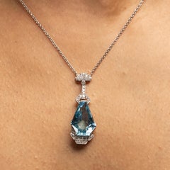 Circa 1920's Art Deco Platinum Aquamarine and Diamond Vintage Necklace