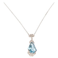 Circa 1920's Art Deco Platinum Aquamarine and Diamond Antique Necklace