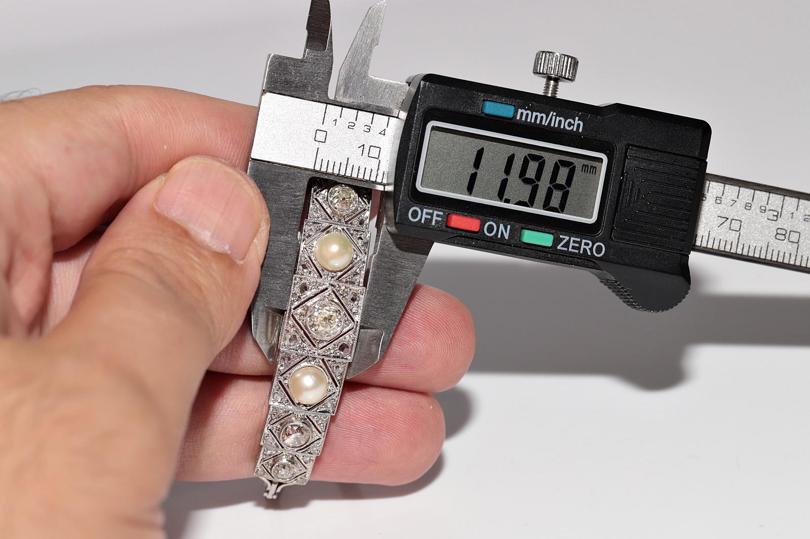 Art Deco-Platin, ca. 1920er Jahre, Art déco  Natürlicher Altschliff Diamant und Perlenarmband im Angebot 10