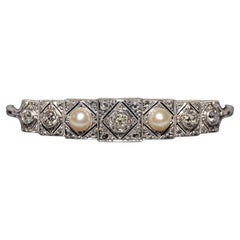 Circa 1920s Art Deco Platinum  Natural Old Cut Diamond And Pearl Bracelet