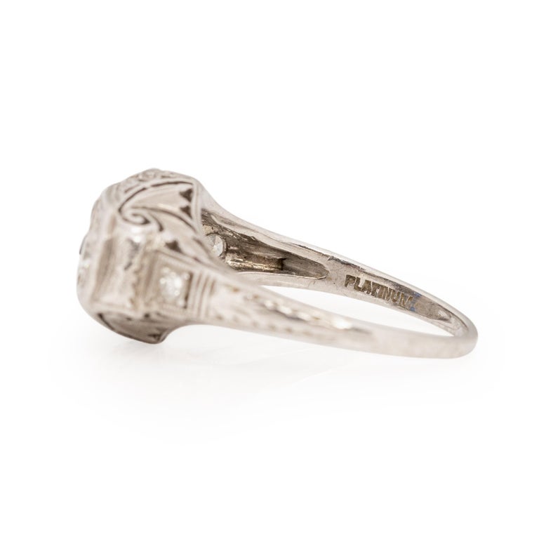 Circa 1920's Art Deco Platinum Old European Cut Diamond and Sapphire Ring For Sale 3
