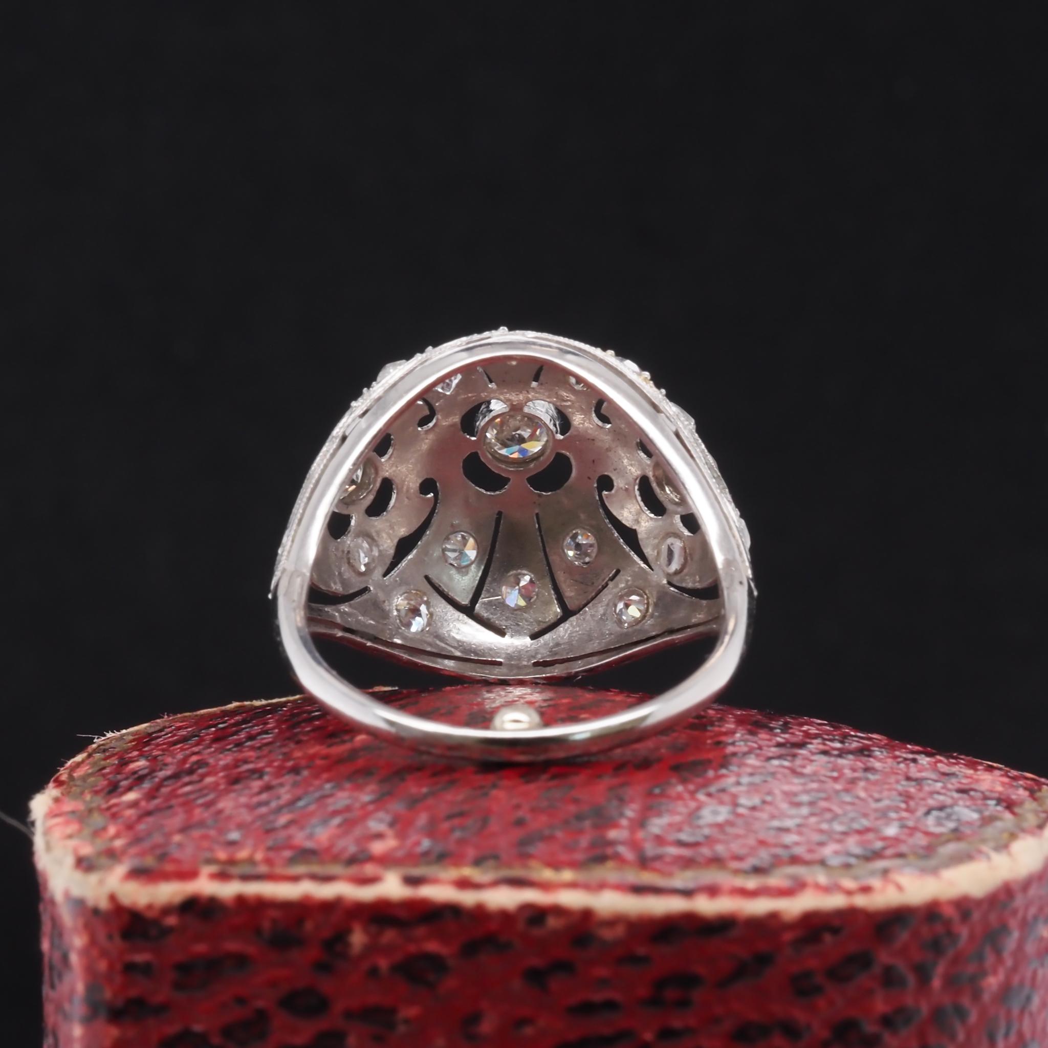 Women's or Men's Art Deco Platinum Old European Cut Diamond Ring, circa 1920s For Sale