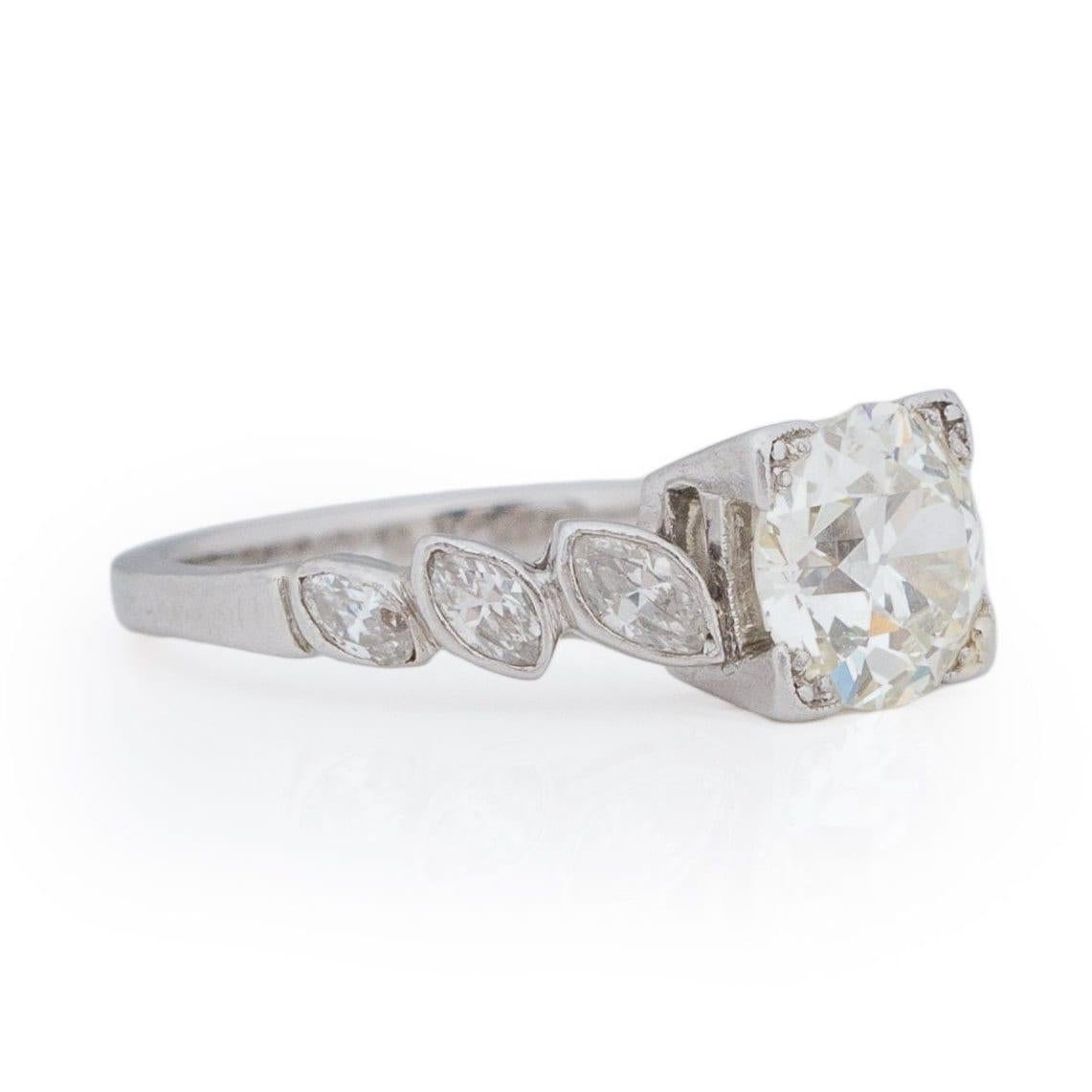Circa 1920's Art Deco Platinum Old European Cut Solitaire Marquise Shank Vintage In Good Condition For Sale In Addison, TX