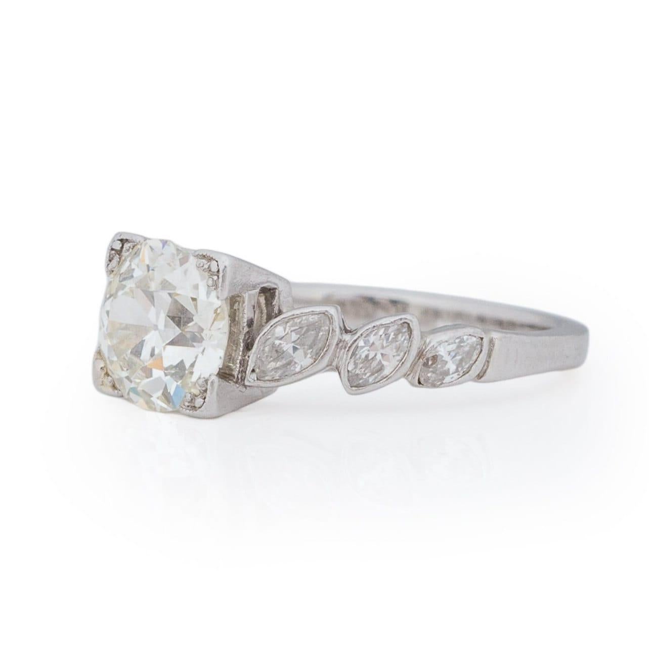 Art Deco Platin Old European Cut Solitär Marquise Shank Vintage, ca. 1920er Jahre im Zustand „Gut“ in Addison, TX