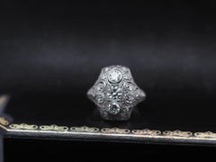 Circa 1920s Art Deco Platinum Ornate Old European Diamond Ring