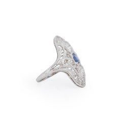 Art Deco Platinum Vintage Three Stone Open Work Antique Shield Ring, circa 1920s
