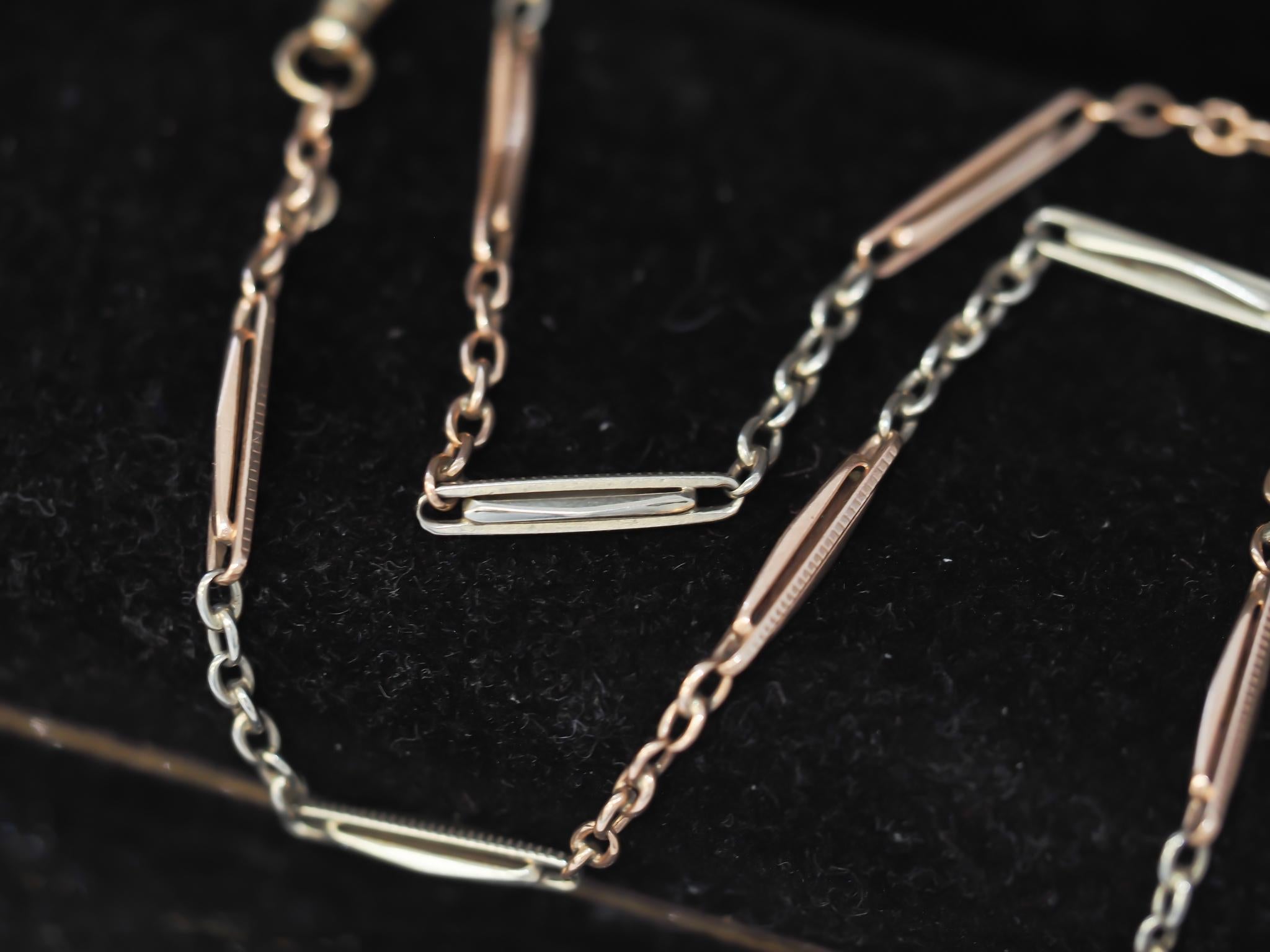 Item Details:
Metal Type: 14k Rose gold and White Gold [Hallmarked, and Tested]
Weight: 9.5grams
Measurement: 15.25 Inches
Condition: Excellent
Art Deco