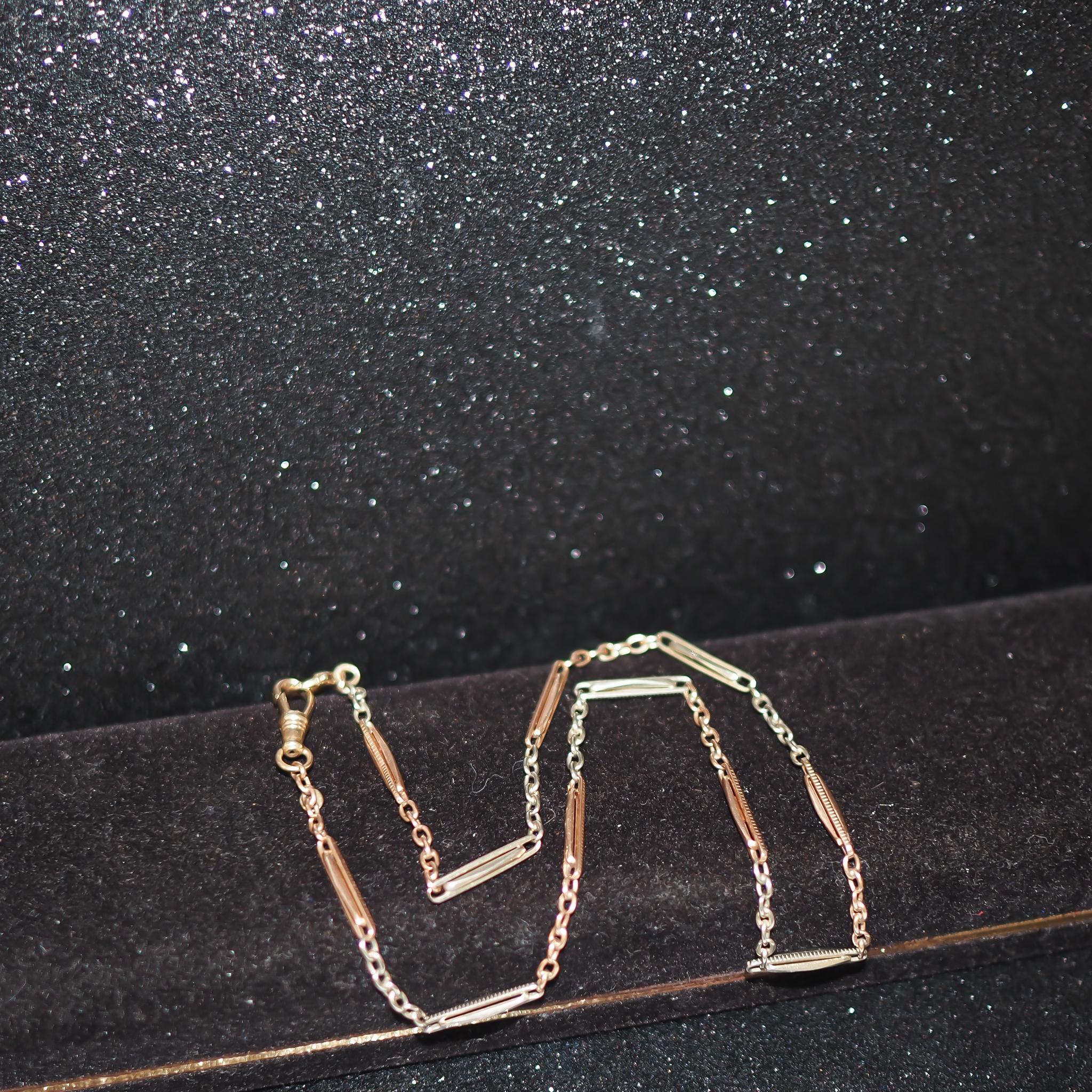 Circa 1920s Art Deco Rose and White Gold Antique Chain 15 inch For Sale 2