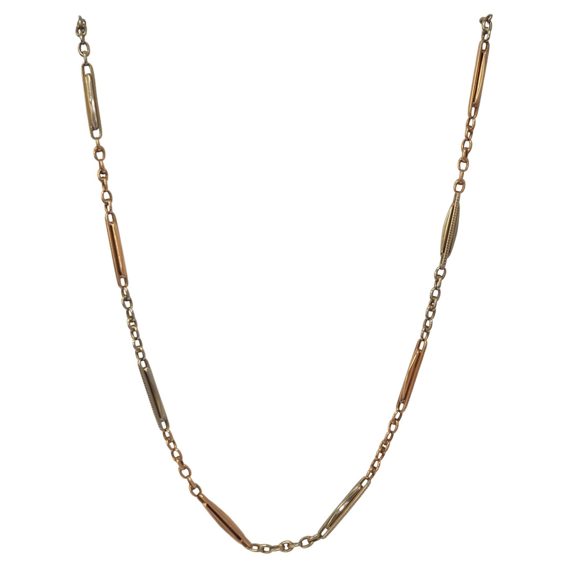 Circa 1920s Art Deco Rose and White Gold Antique Chain 15 inch For Sale