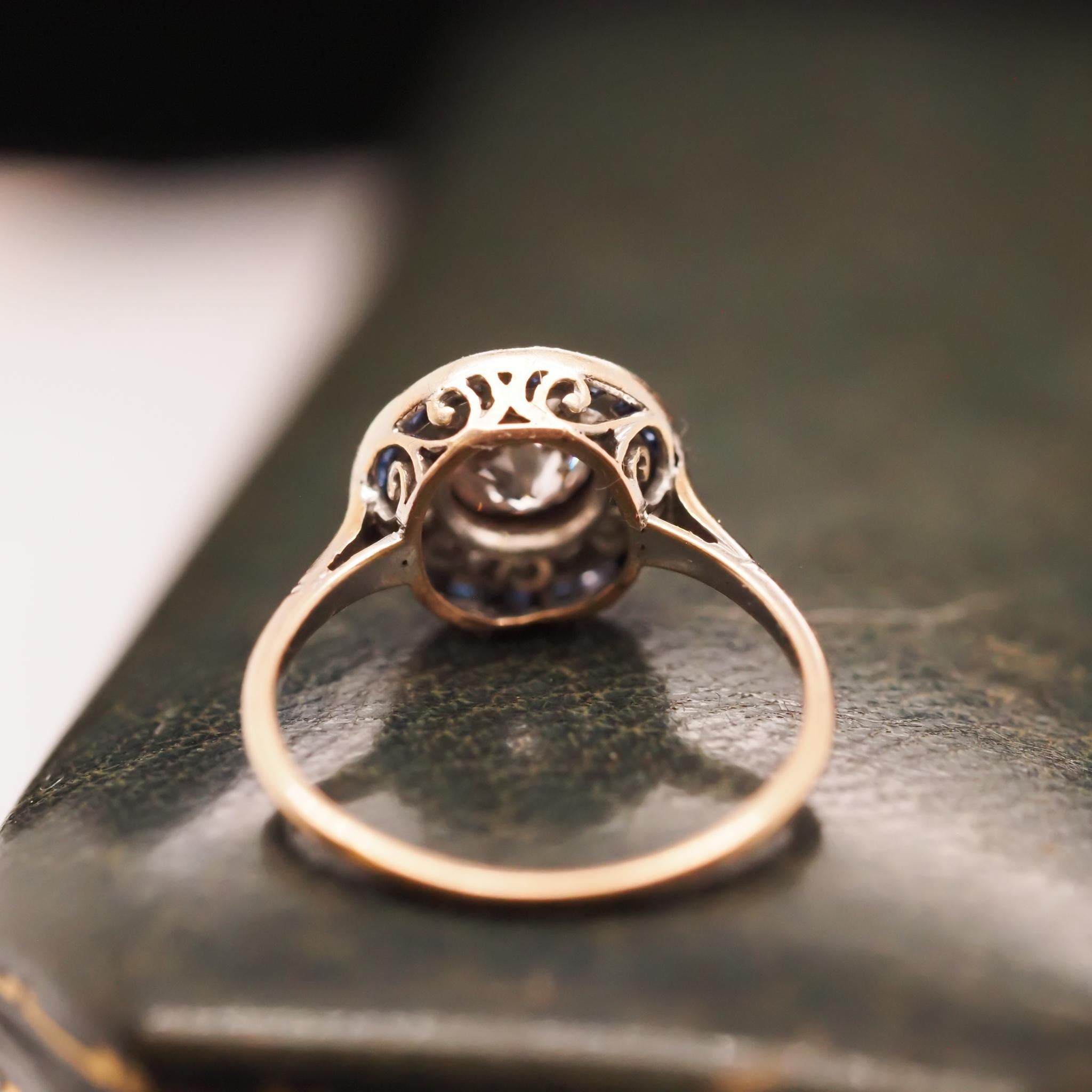 Women's Circa 1920s Art Deco Sapphire and Diamond Target Engagement Ring
