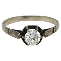 Art Deco degli anni '20 in argento sterling con solitario e diamante vecchio tagliato in euro.