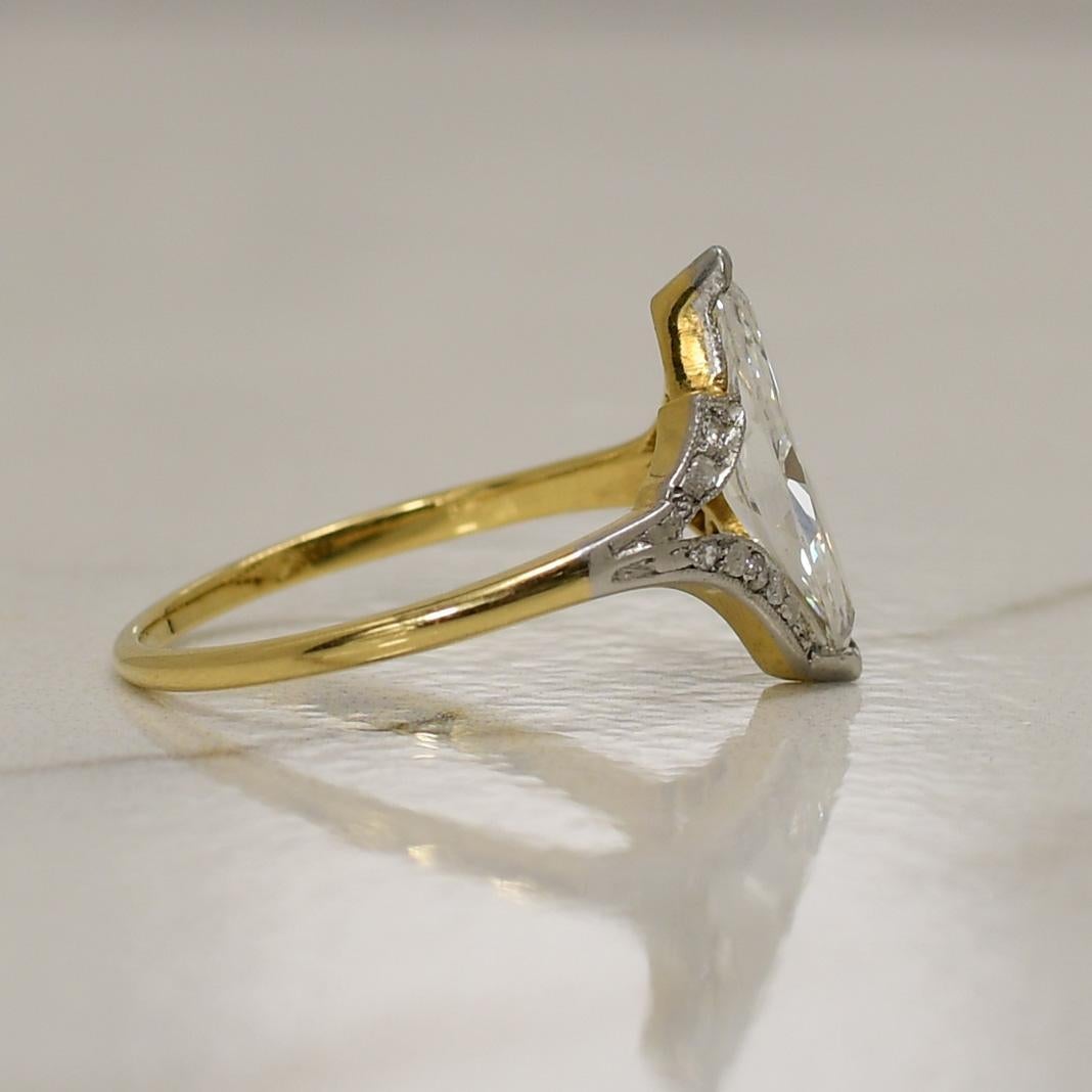 Marquise Cut Circa 1920's Art Deco Two Tone 18k GIA Certified 1.04Ct Marquee Cut Vintage