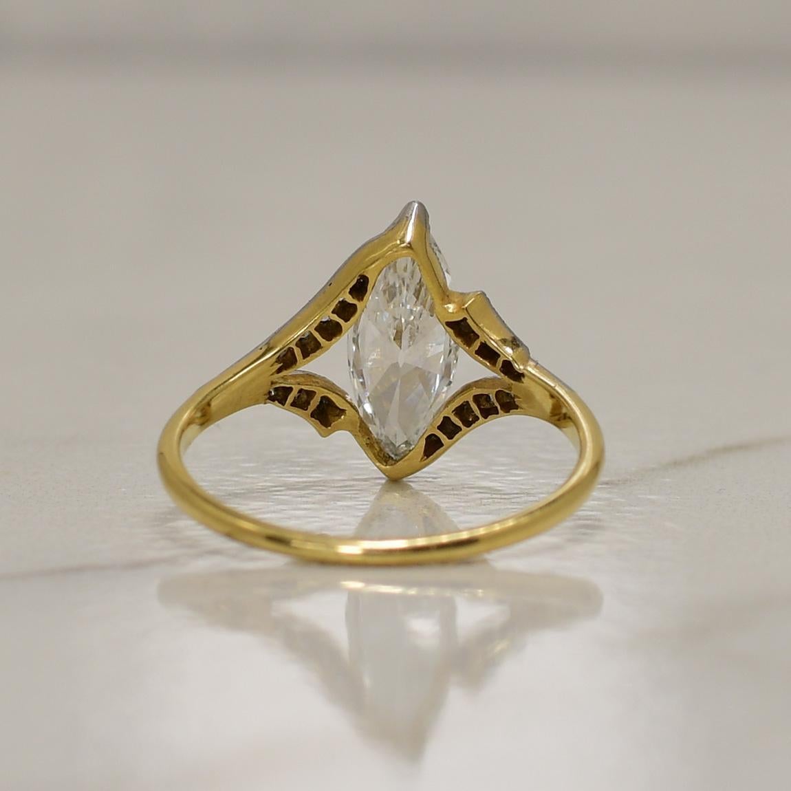 Women's Circa 1920's Art Deco Two Tone 18k GIA Certified 1.04Ct Marquee Cut Vintage