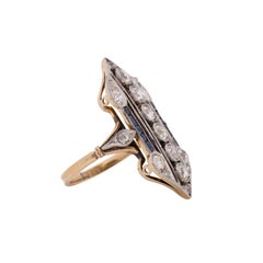 Circa 1920's Art Deco Two Tone 18K Sapphire and Diamond Vintage Shield Ring