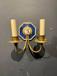 Caldwell Porcelain Backplate Blue Sconces, circa 1920s