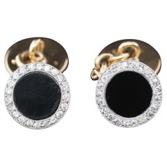 Circa 1920s Cartier Onyx and Diamond Cufflinks with French Hallmarks and Serial