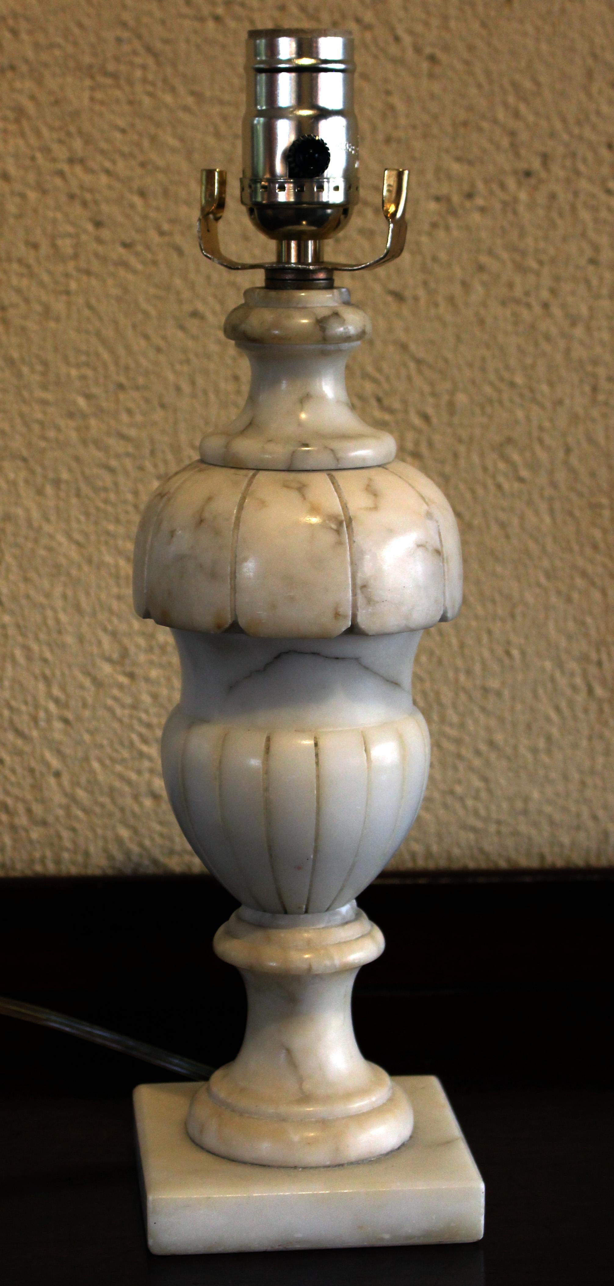 Circa 1920s Carved Alabaster Lamp In Good Condition In Chapel Hill, NC