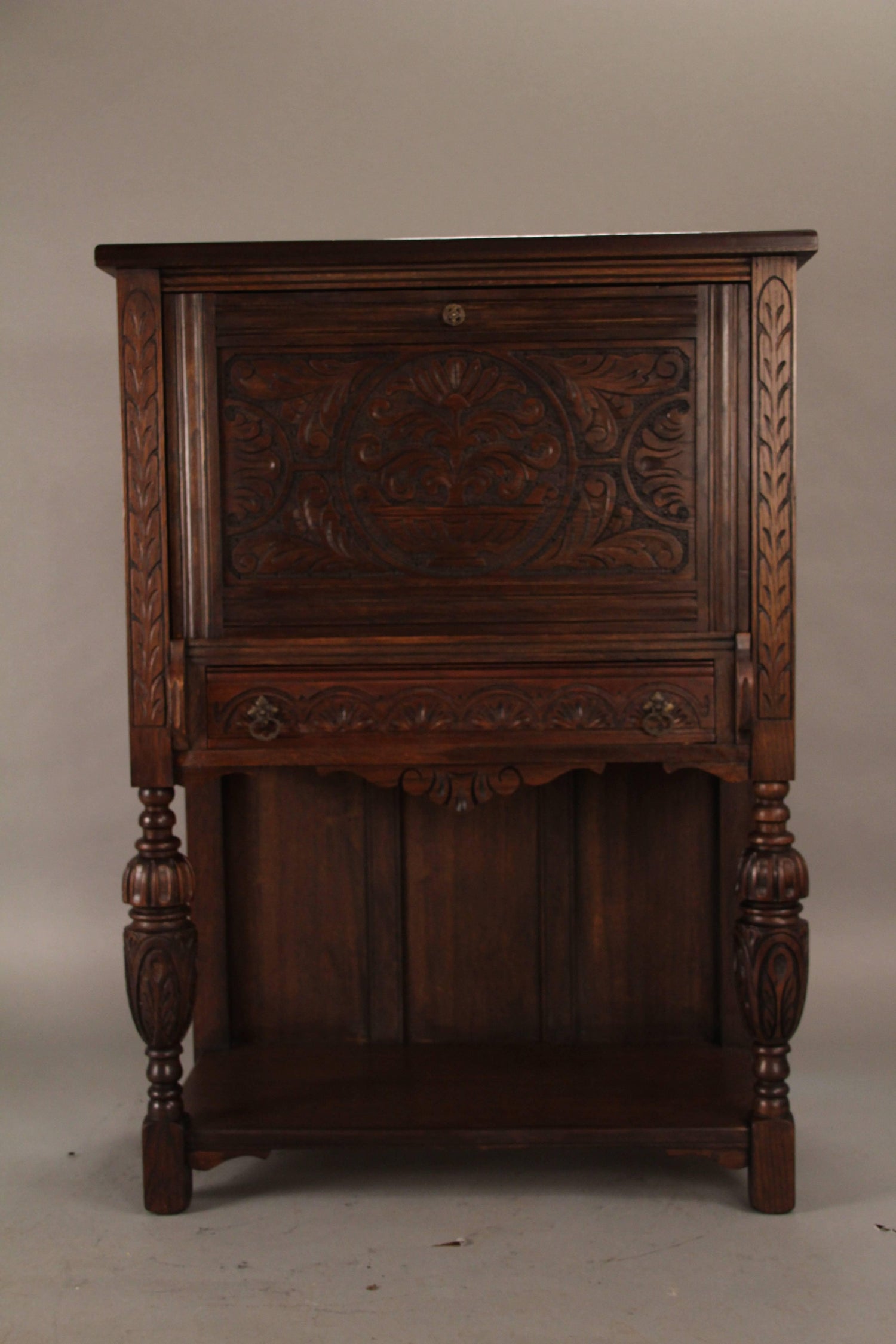 Carved Walnut Cabinet Writing Desk From The Angelus Furniture Co