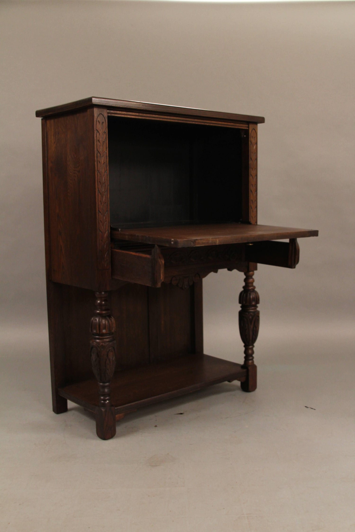 Carved Walnut Cabinet Writing Desk From The Angelus Furniture Co