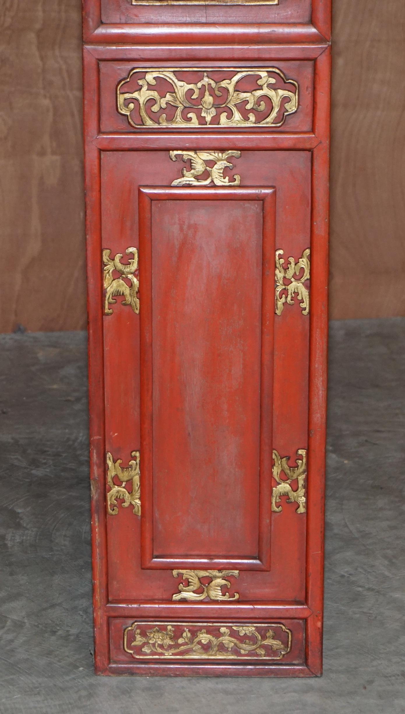 circa 1920's Chinese Fret Work Carved Red & Gold Painted Fire Surround Mantle 12