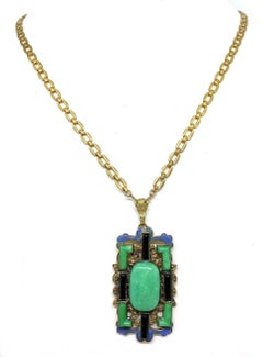 Circa 1920s Czech Cabochon and Molded Glass Pendant Necklace