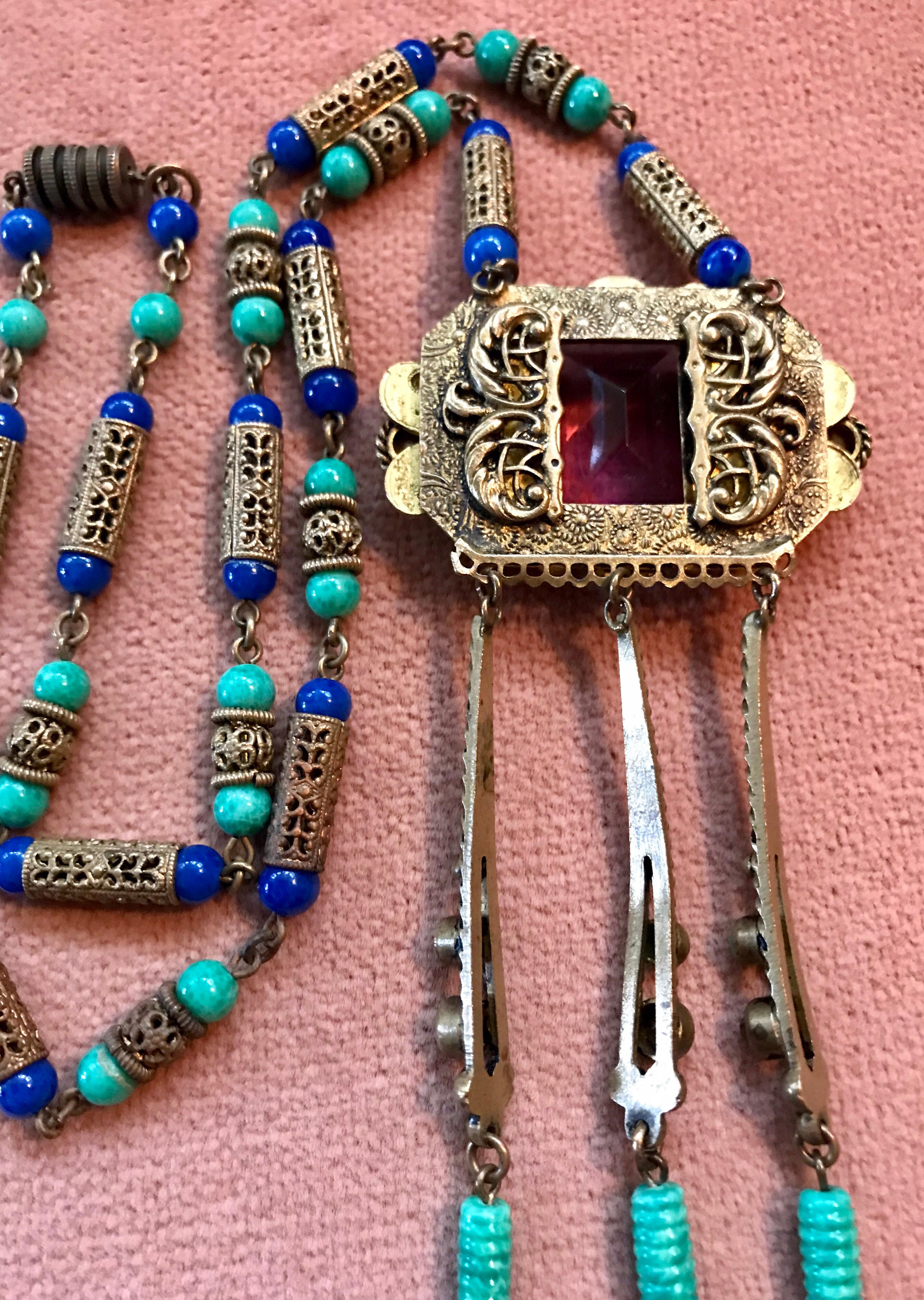 Circa 1920s Czech Egyptian Revival Pendant Necklace For Sale 1