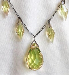 Circa 1920s Czechoslovakian Yellow Faceted Drop Necklace