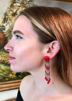 Circa 1920s Deco-Era Red Bead Dangling Earrings