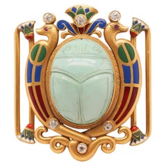 Antique Circa 1920s Egyptian Revival 18K Scarab Belt Buckle with Enamel and Diamonds