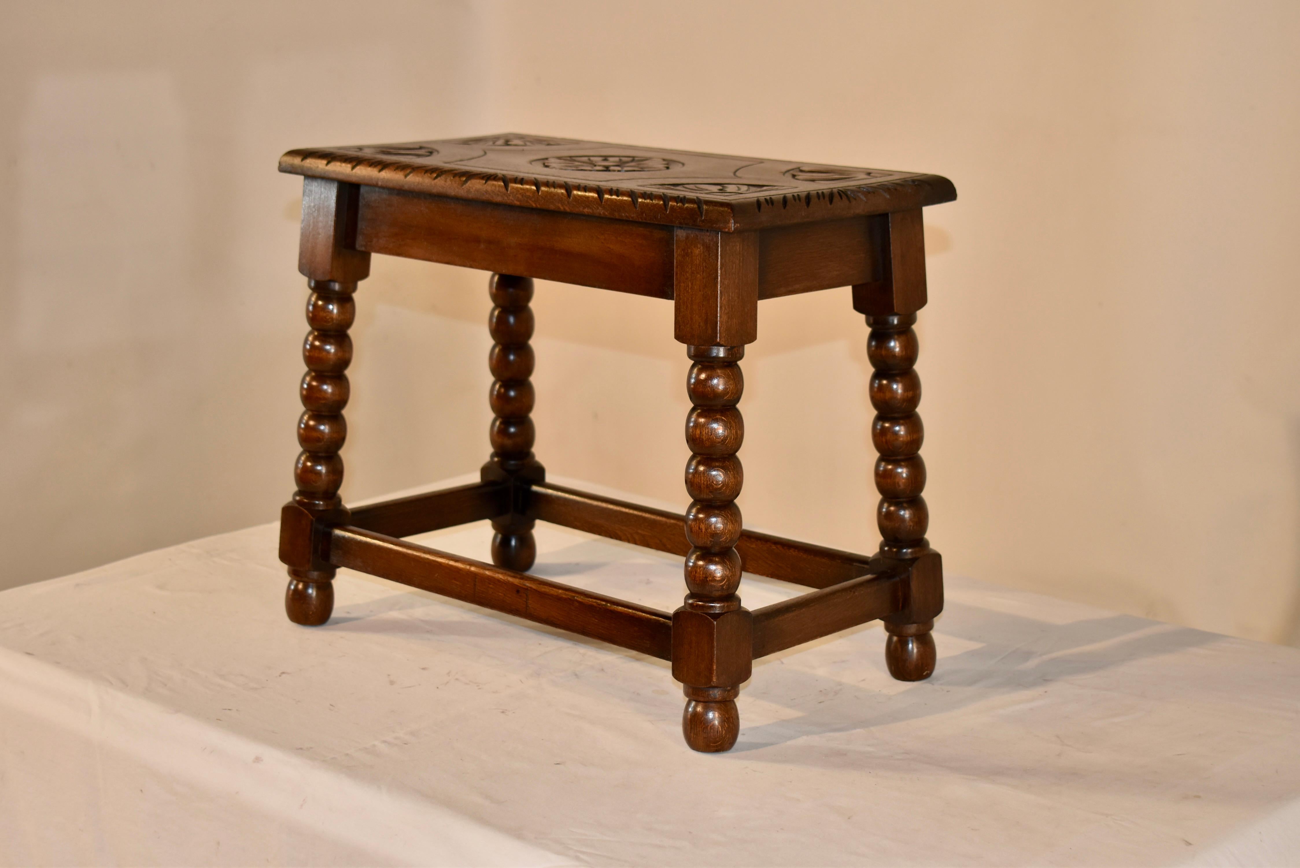 Circa 1920's English Oak Carved Joint Stool For Sale 1
