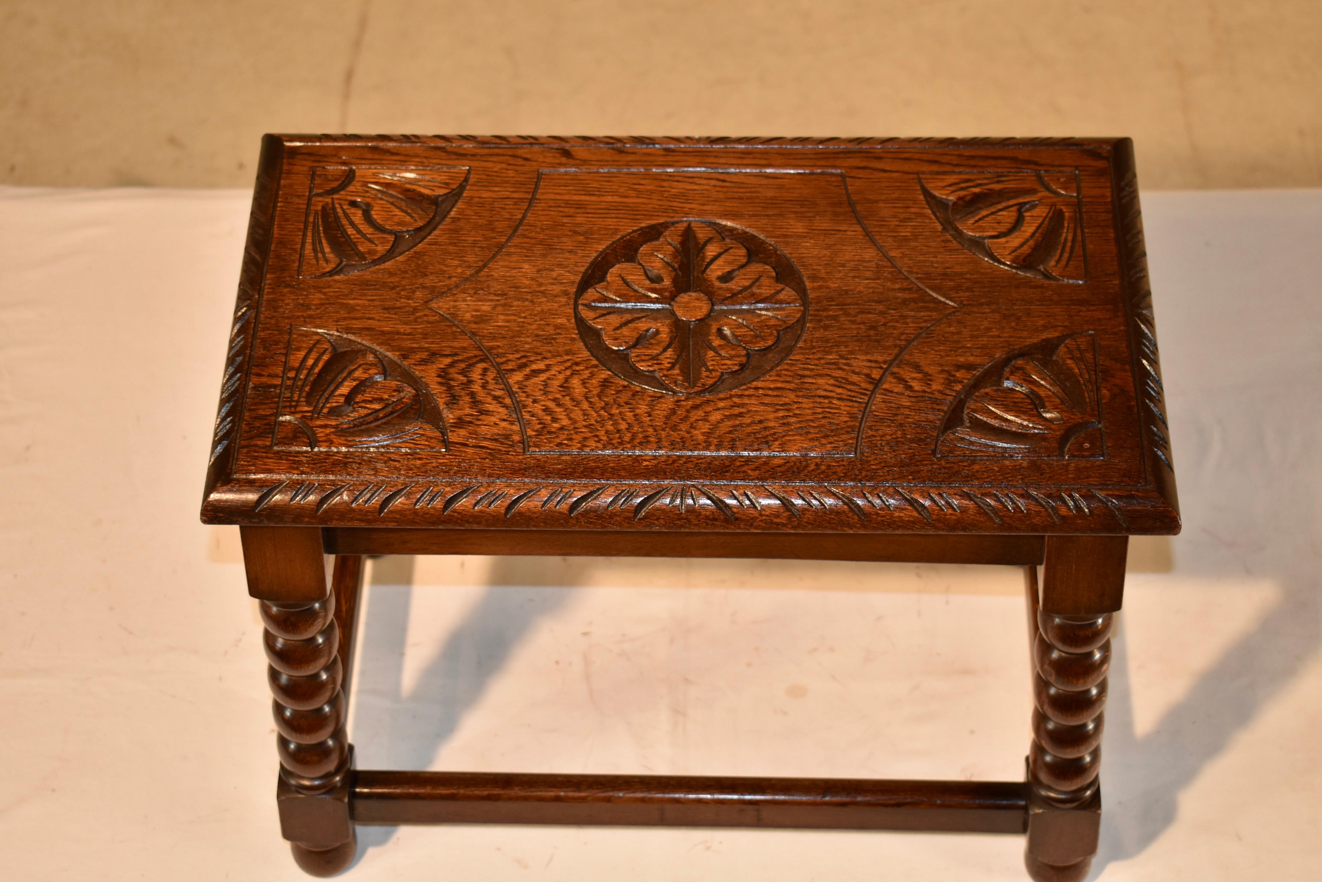 Circa 1920's English Oak Carved Joint Stool For Sale 2